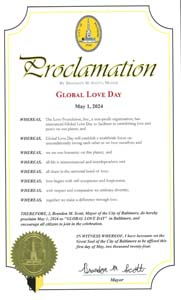 Baltimore, Maryland Mayor Brandon Scott Proclaims Global Love Day 2024