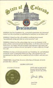 Colorado Governor Jared Polis Proclaims Global Love Day 2024