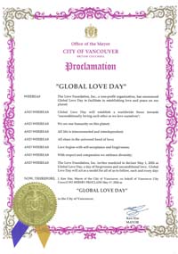 Vancouver, British Columbia, Canada Mayor Ken Sim Proclaims Global Love Day 2024