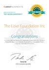 Great Nonprofits Top-rated 2021 The Love Foundation Certificate
