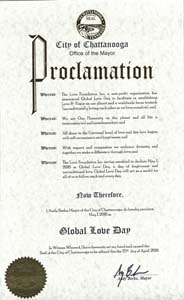 Global Love Day Proclamation Chattanooga, Tennessee