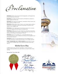 Global Love Day Proclamation Hillsborough County, Florida
