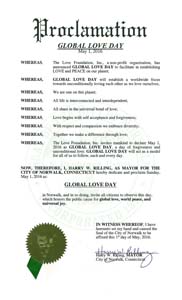Global Love Day Proclamation Norwalk, CT