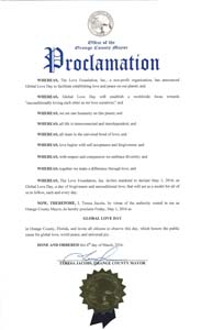 Global Love Day Proclamation Orange County, Florida