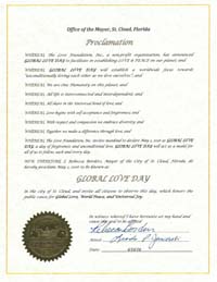 Global Love Day Proclamation St. Cloud, Florida