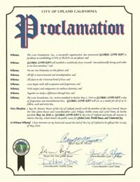Global Love Day Proclamation Upland, California