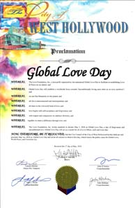 Global Love Day Proclamation West Hollywood, California