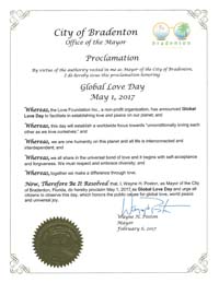 Global Love Day Proclamation Bradenton, Florida