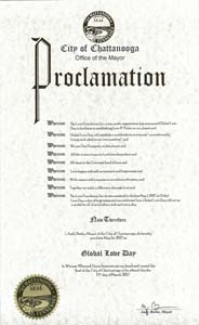 Global Love Day Proclamation Chattanooga, Tennessee