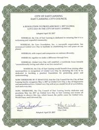 Global Love Day Proclamation East Lansing, Michigan