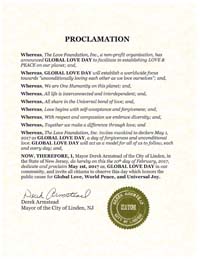 Global Love Day Proclamation Linden, New Jersey