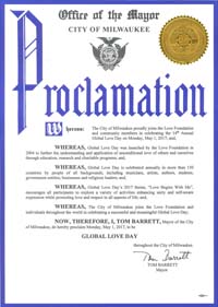 Global Love Day Proclamation Milwaukee, Wisconsin
