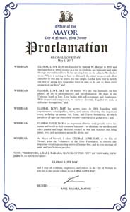 Global Love Day Proclamation Newark, New Jersey