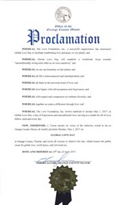 Global Love Day Proclamation Orange County, Florida