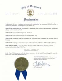 Global Love Day Proclamation Richmond, Virginia