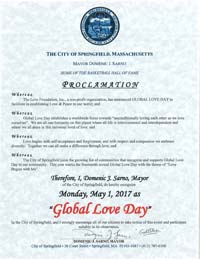Global Love Day Proclamation Springfield, Massachusetts