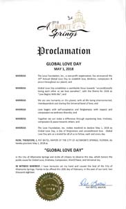 Global Love Day Proclamation Altamonte Springs, Florida
