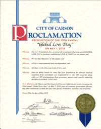 Global Love Day Proclamation Carson, California