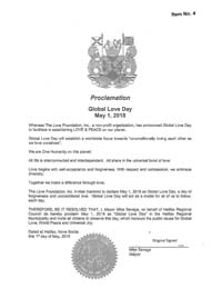 Global Love Day Proclamation Halifax, Nova Scotia, Canada