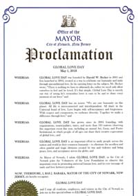 Global Love Day Proclamation Newark, New Jersey