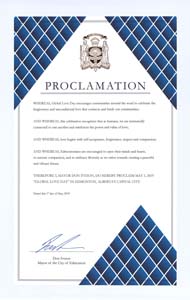 Edmonton, Alberta, Canada Mayor Don Iveson Proclaims Global Love Day 2019