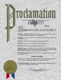 Global Love Day 2019 Proclamation Euless, Texas Mayor Linda Martin