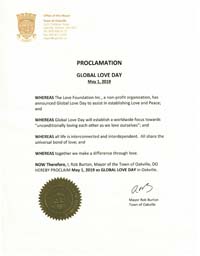 Oakville, Ontario, Canada Mayor Rob Burton proclaims Global Love Day 2019