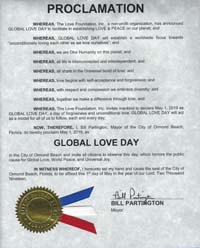 Ormond Beach, Florida Mayor Bill Partington proclaims Global Love Day 2019