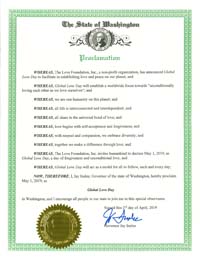 Washington State Governor Jay Inslee Proclaims Global Love Day 2019