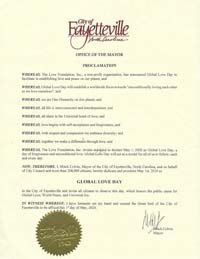 Fayetteville, North Carolina Mayor Mitch Colvin Proclaims Global Love Day 2020