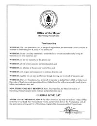 Harrisburg, Pennsylvania Mayor Eric Papenfuse Proclaims Global Love Day 2020