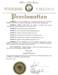 Petersburg, Virginia Mayor Samuel Parham Proclaims Global Love Day 2020