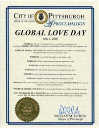 Pittsburgh, Pennsylvania Mayor William Peduto Proclaims Global Love Day 2020