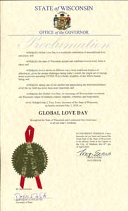 Wisconsin Governor Tony Evers Proclaims Global Love Day 2020