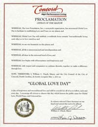 Concord, North Carolina Mayor WIlliam Dusch Proclaims Global Love Day 2021