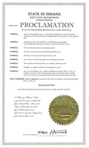 Indiana Governor Eric Holcomb Proclaims Global Love Day 2021