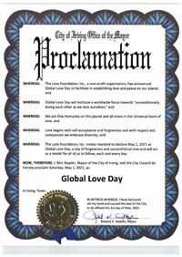 Irving, Texas Mayor Richard Stopfer Proclaims Global Love Day 2021