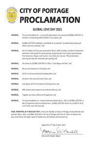 Portage, Michigan Mayor Patricia Randall Proclaims Global Love Day 2021