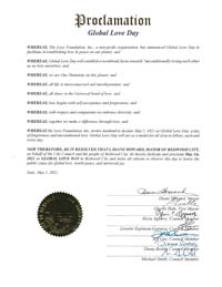 Redwood City, California Mayor Diane Howard Proclaims Global Love Day 2021