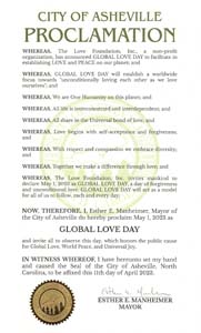 Asheville, North Carolina Mayor Esther Manheimer Proclaims Global Love Day 2023