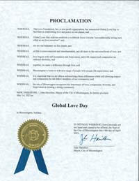Bloomington, Indiana Mayor John Hamilton Proclaims Global Love Day 2023