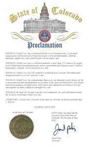 Colorado Governor Jared Polis Proclaims Global Love Day 2023