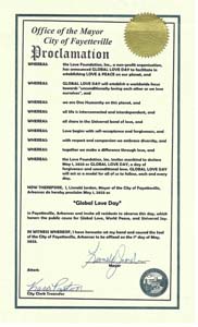 Fayetteville, Arkansas Mayor Lioneld Jordan Proclaims Global Love Day 2023