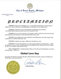 Grand Rapids, Michigan Mayor Rosalynn Bliss Proclaims Global Love Day 2023