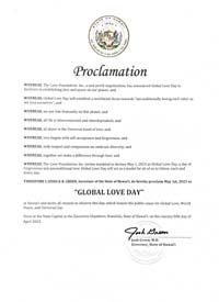 Hawaii Governor Josh Green Proclaims Global Love Day 2023