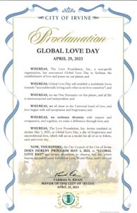 Irvine, California Mayor Farrah Khan Proclaims Global Love Day 2023