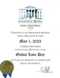 Louisville, Kentucky Mayor Craig Greenberg Proclaims Global Love Day 2023