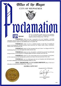 Milwaukee, Wisconsin Mayor Cavalier Johnson Proclaims Global Love Day 2023