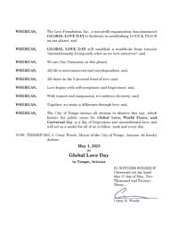 Tempe, Arizona Mayor Corey Woods Proclaims Global Love Day 2023