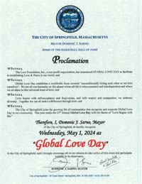 Springfield, Massachusetts Mayor Domenic Sarno Proclaims Global Love Day 2024